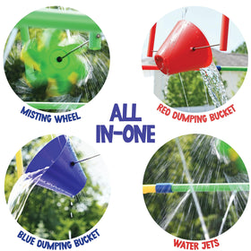 Puddle Splashers water flow pipes create continuous sprinkler action for everyone.