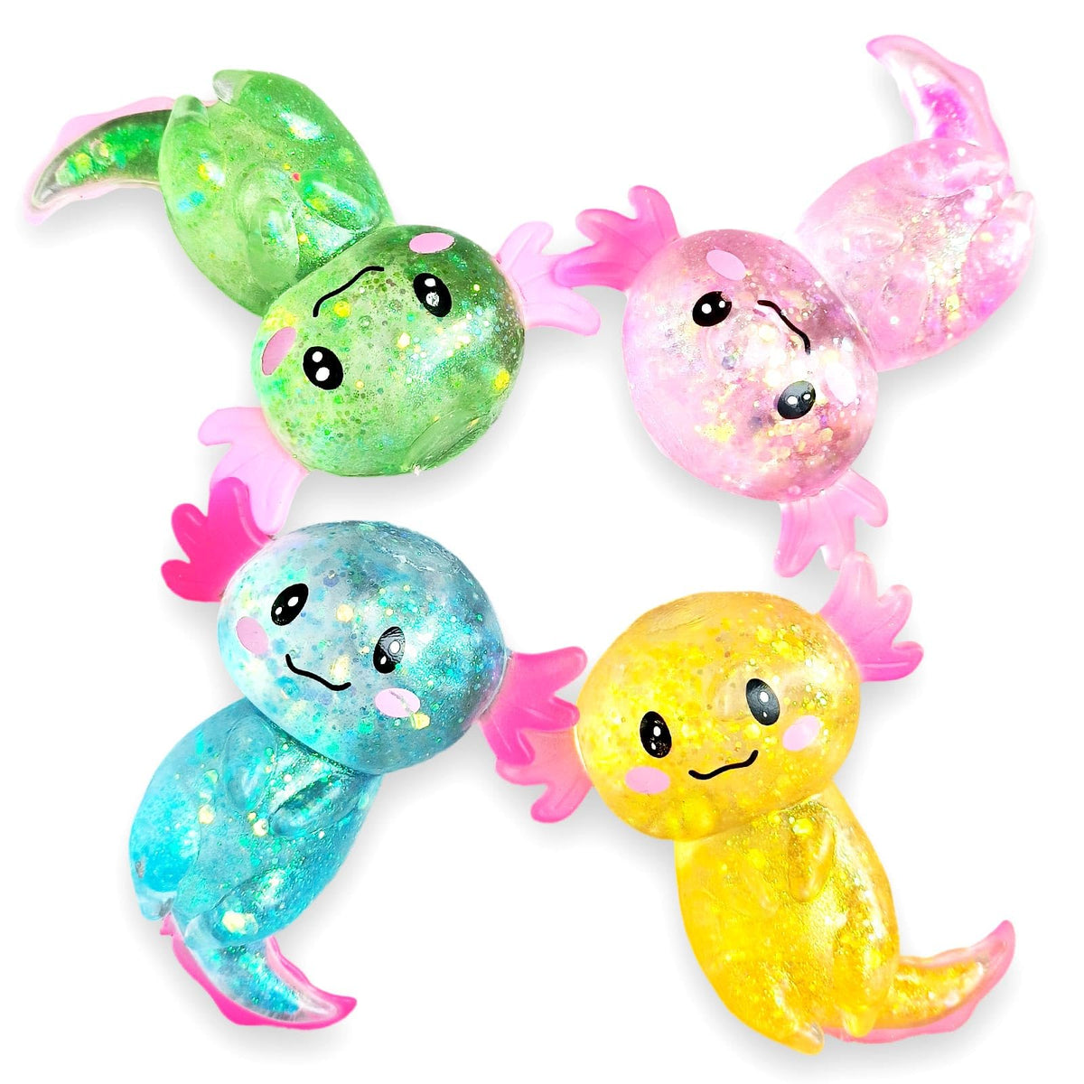 Puffwize axolotl squishy toy in hand, soft texture aids focus.