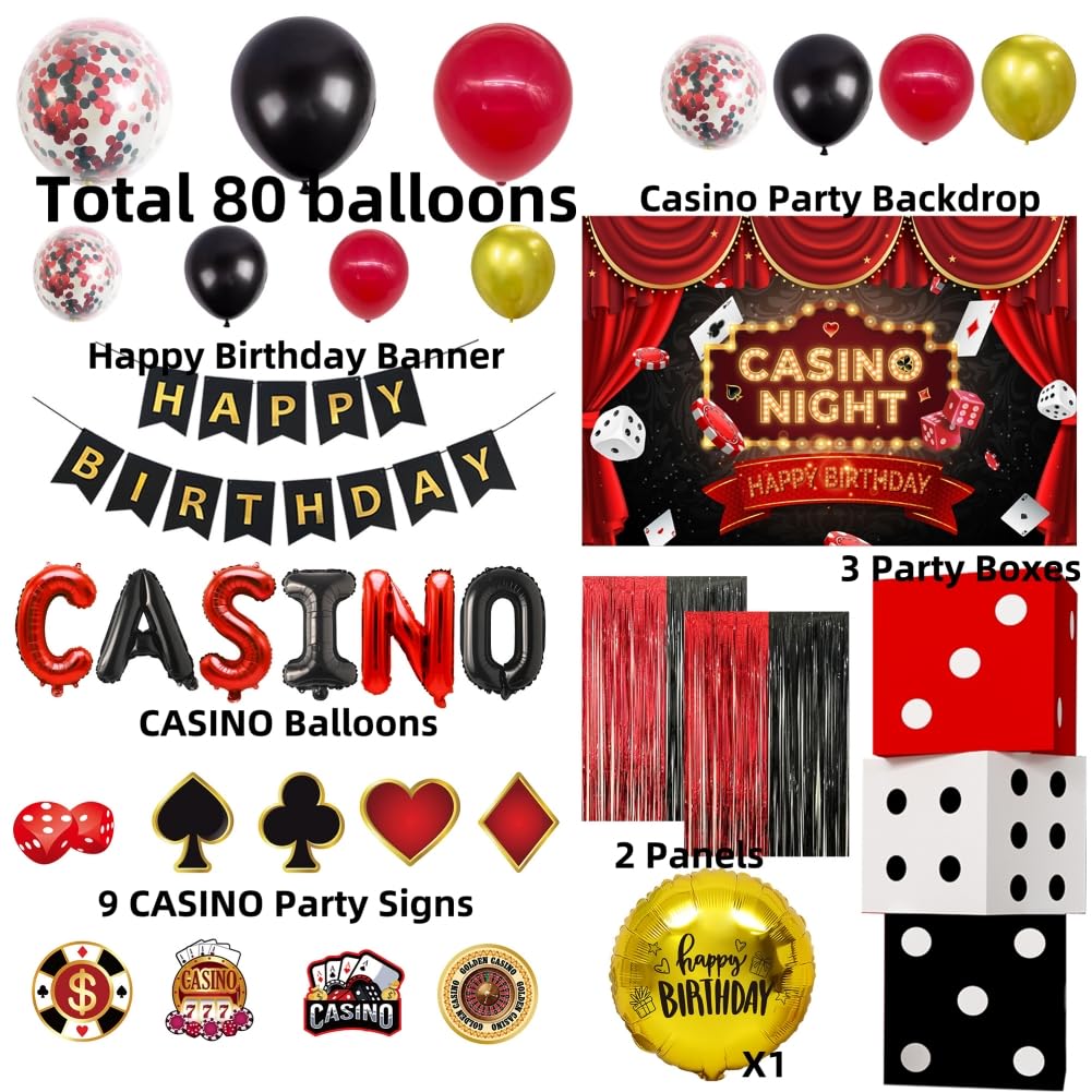 PUGED casino backdrop curtain creates a dramatic party stage and photo moments.