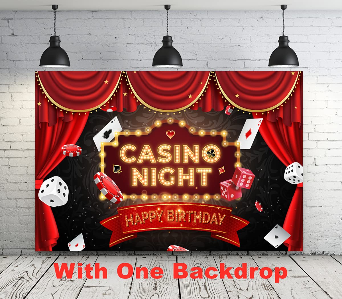 PUGED red black tinsel curtain adds shimmering Vegas style flair.