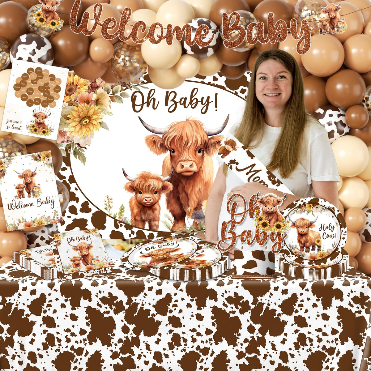 Pugipien Highland Cow Plates and Napkins elevate dinner with playful charm.