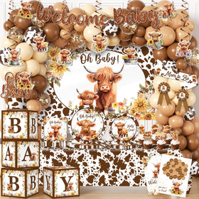 Pugipien Highland Cow Welcome Banner for boy shower decor.