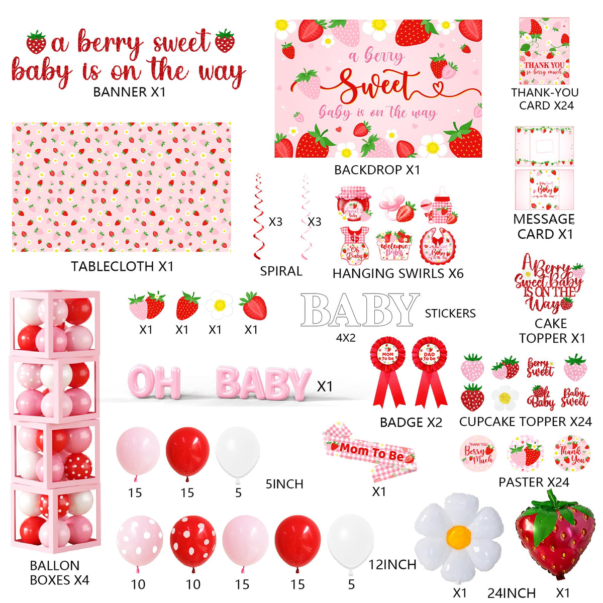 Pugipien strawberry-balloons-5-12inch versatile decor for balloon garlands