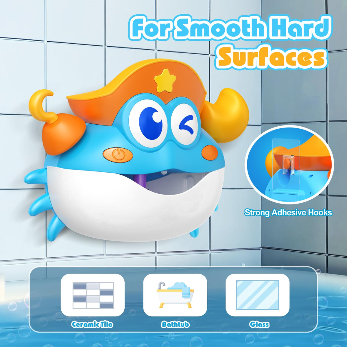Puidapo adhesive mount secures the bath toy to tiles or glass