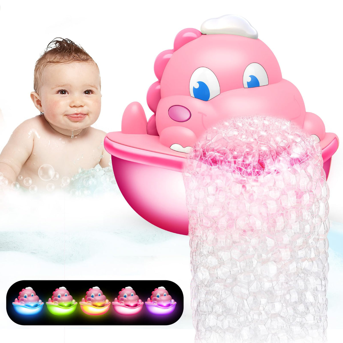 Puidapo baby bath toy light-up dinosaur bubble machine brightens bath time.