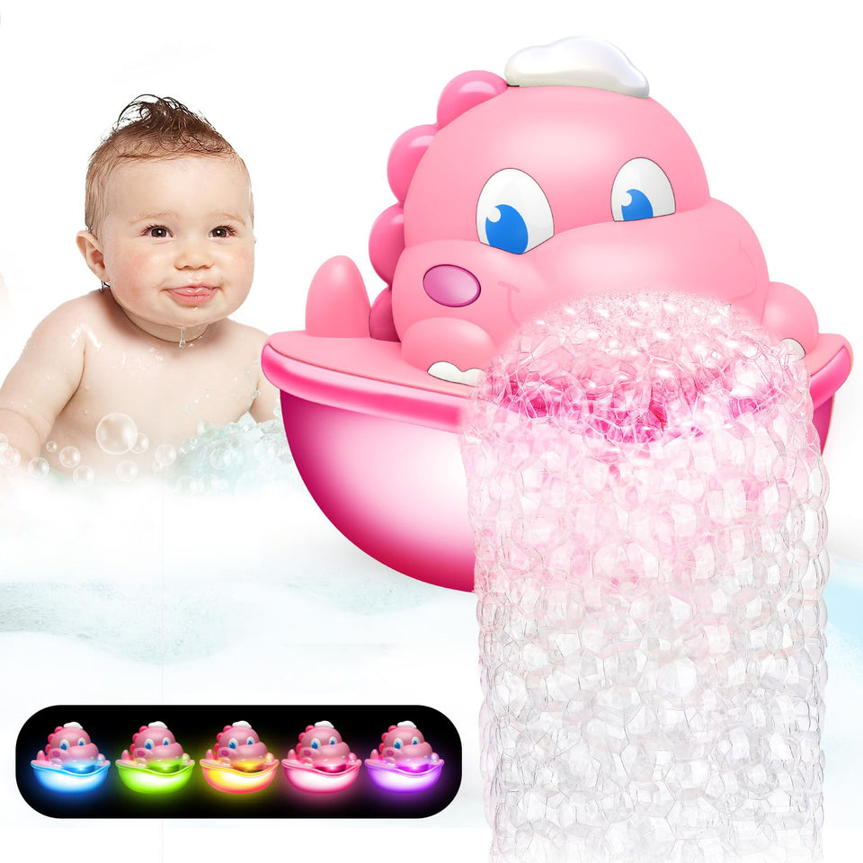 Puidapo baby bath toy light-up dinosaur bubble machine brightens bath time.