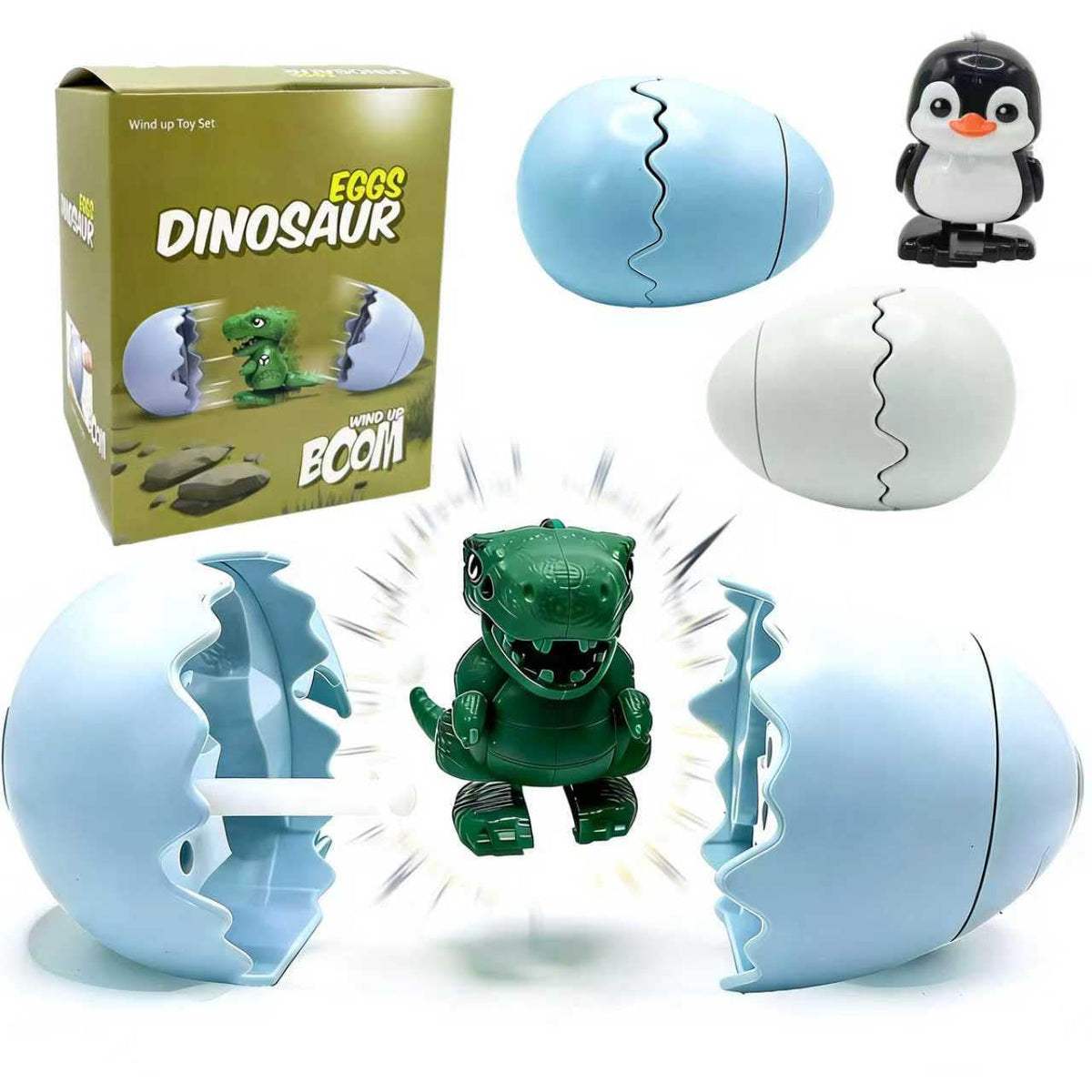 PUKVAHQ wind-up eggs reveal a hatching dino for active play.