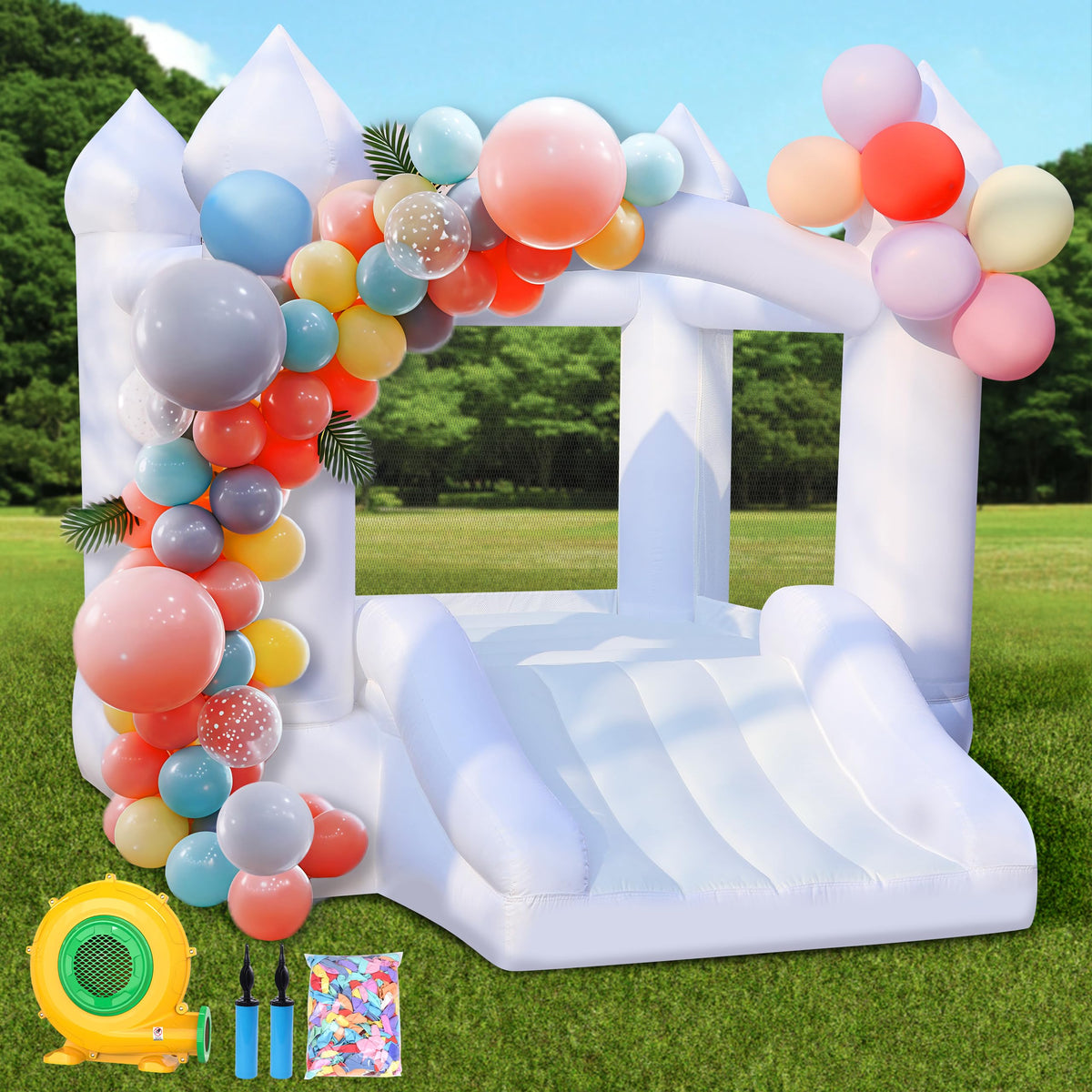 Puligoth white bounce house with roomy bouncy area for kids' play