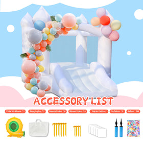 Puligoth white bounce house with convenient storage bag
