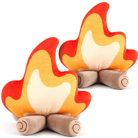 PullCrease campfire plush 2-pack displayed as cozy rustic party decor.