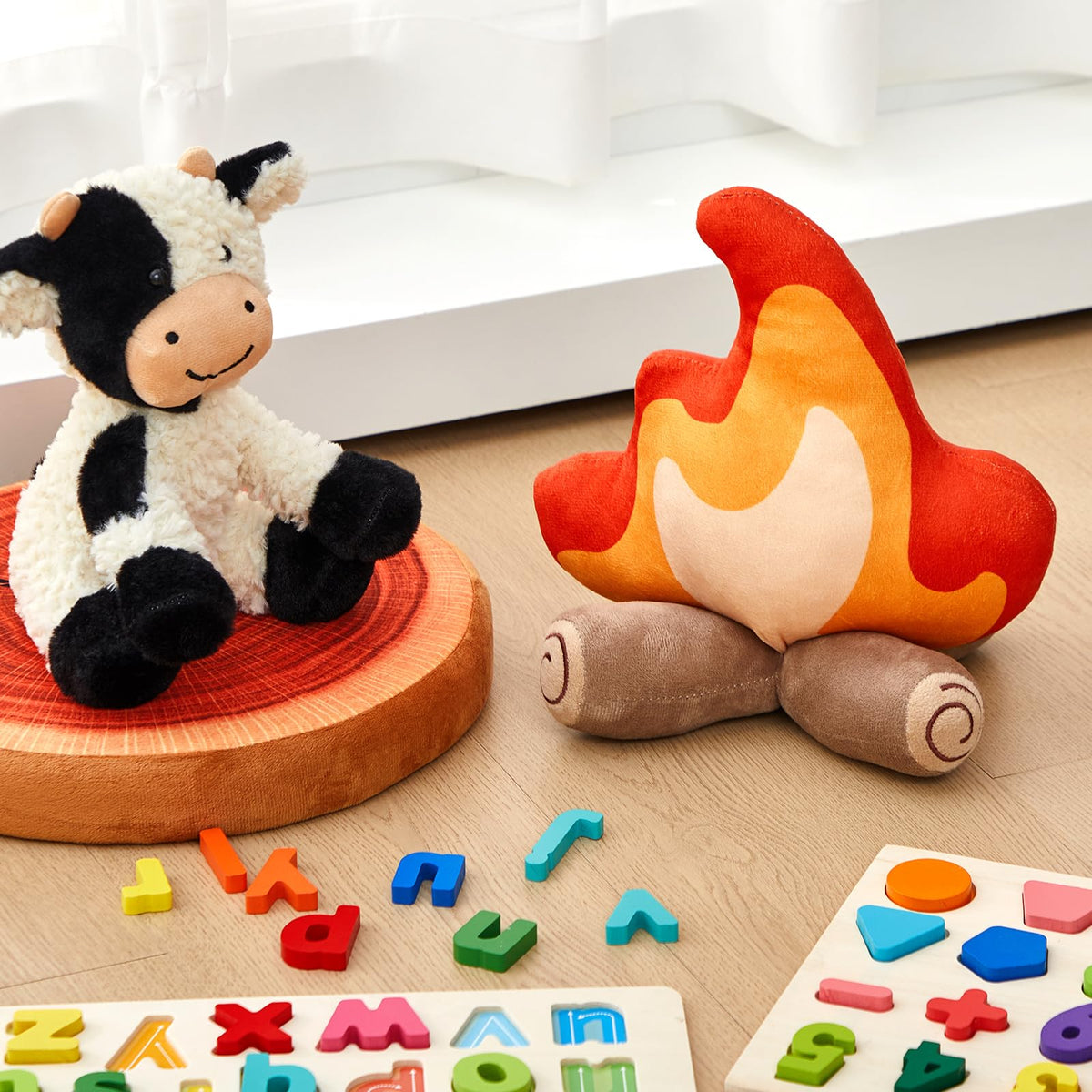 PullCrease campfire plush polyfill interior ensures durable, cuddly decoration.