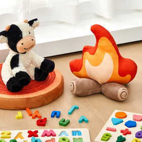 PullCrease campfire plush polyfill interior ensures durable, cuddly decoration.