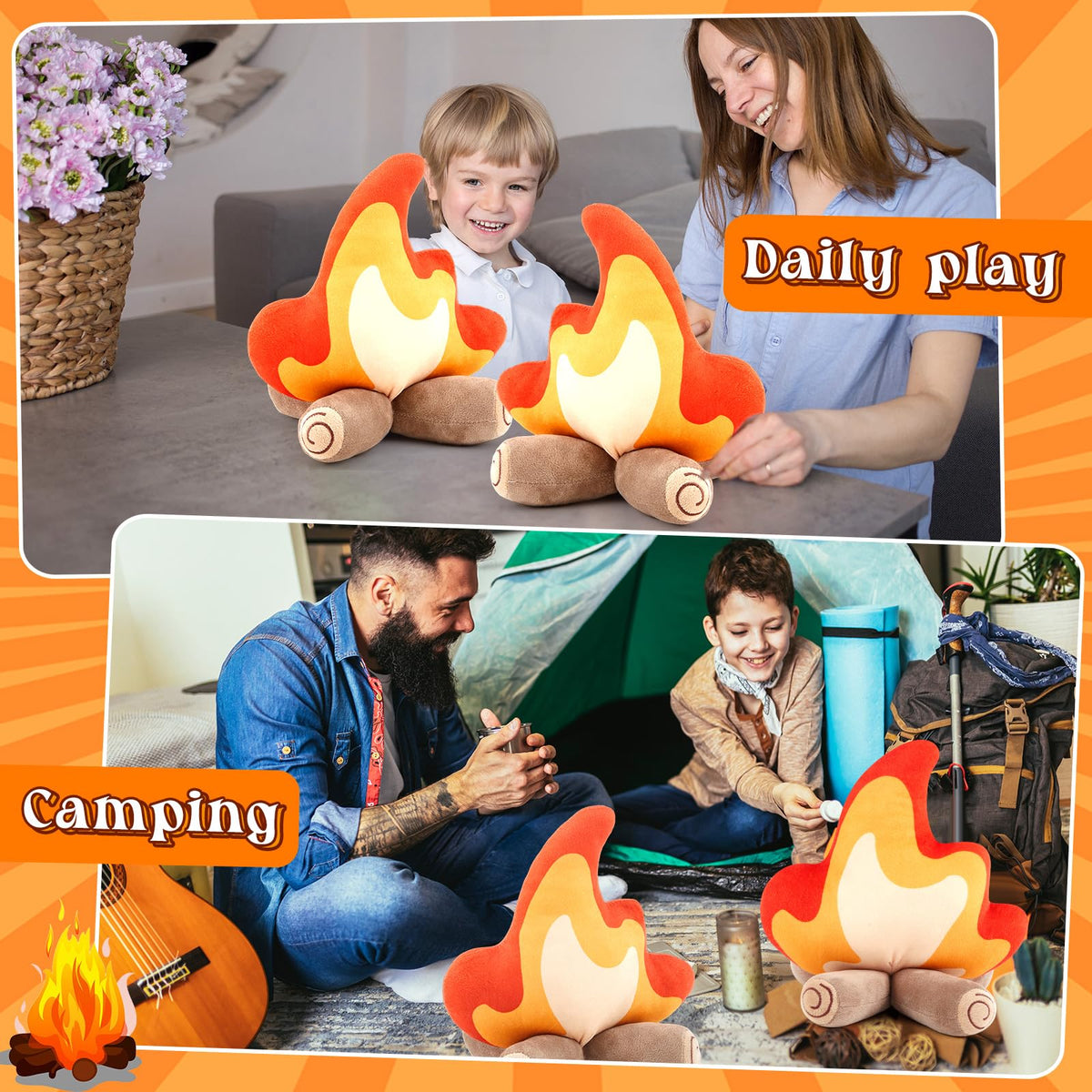 PullCrease campfire plush size nine-by-eleven inches fits sofas and beds.
