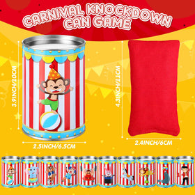 PullCrease red bean bags paired with cans for accurate indoor or outdoor toss.