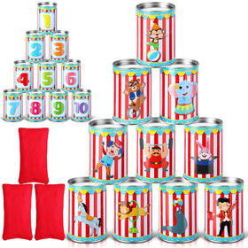 PullCrease carnival can game tin cans ready for classic arcade tossing.