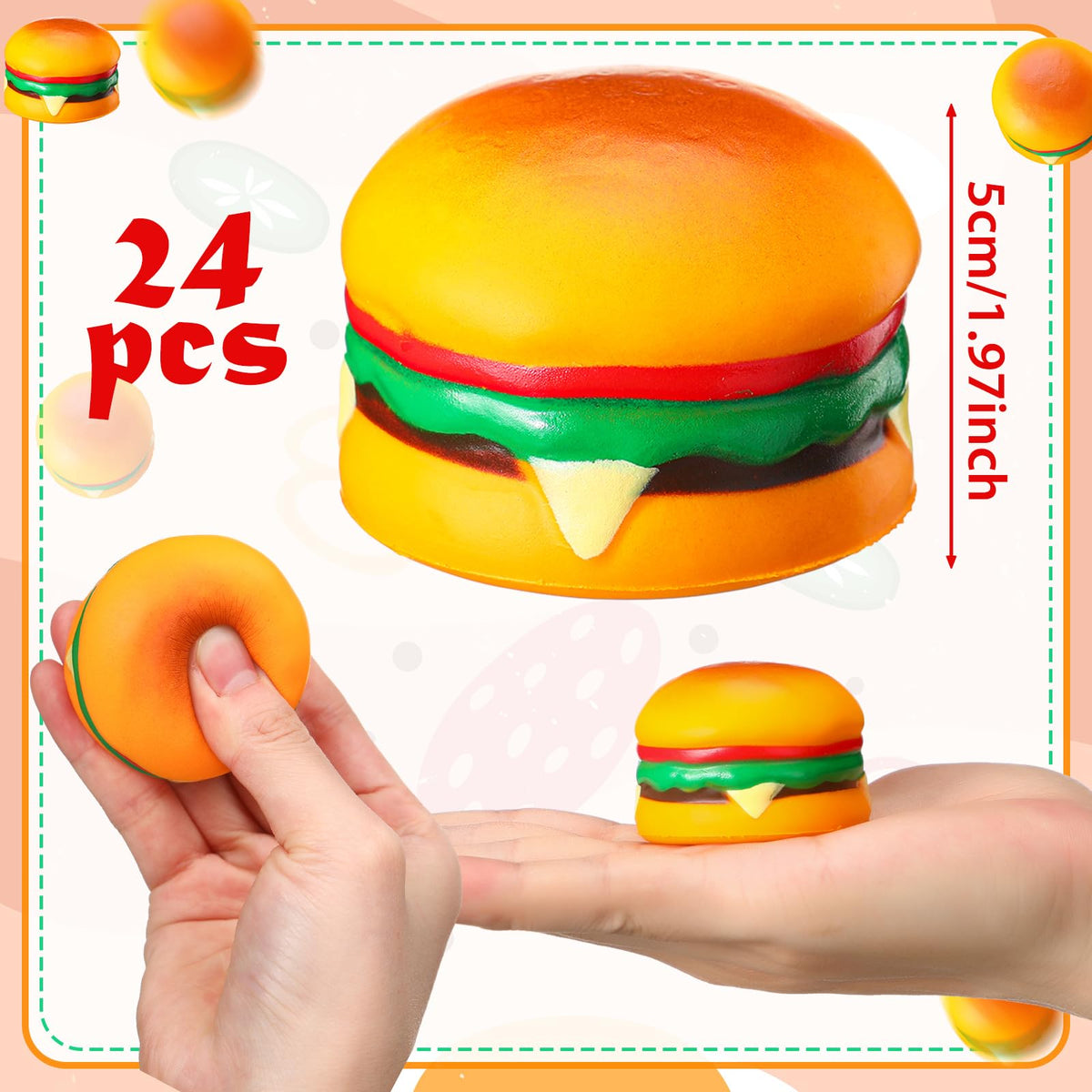 PullCrease hamburger stress ball pack of 24 for party favors.