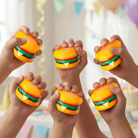 PullCrease hamburger stress ball side view for palm-sized use.