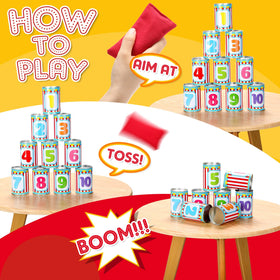 Sturdy canvas bags and tin cans support durable, long-lasting carnival gameplay.