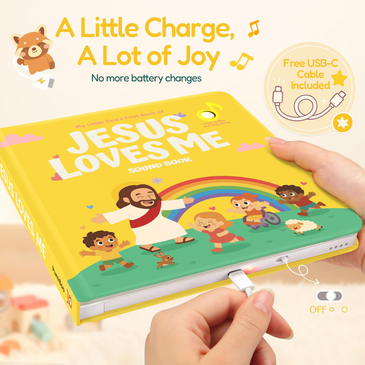 Pumiboo Jesus Loves Me button press page enables early singing and reading.