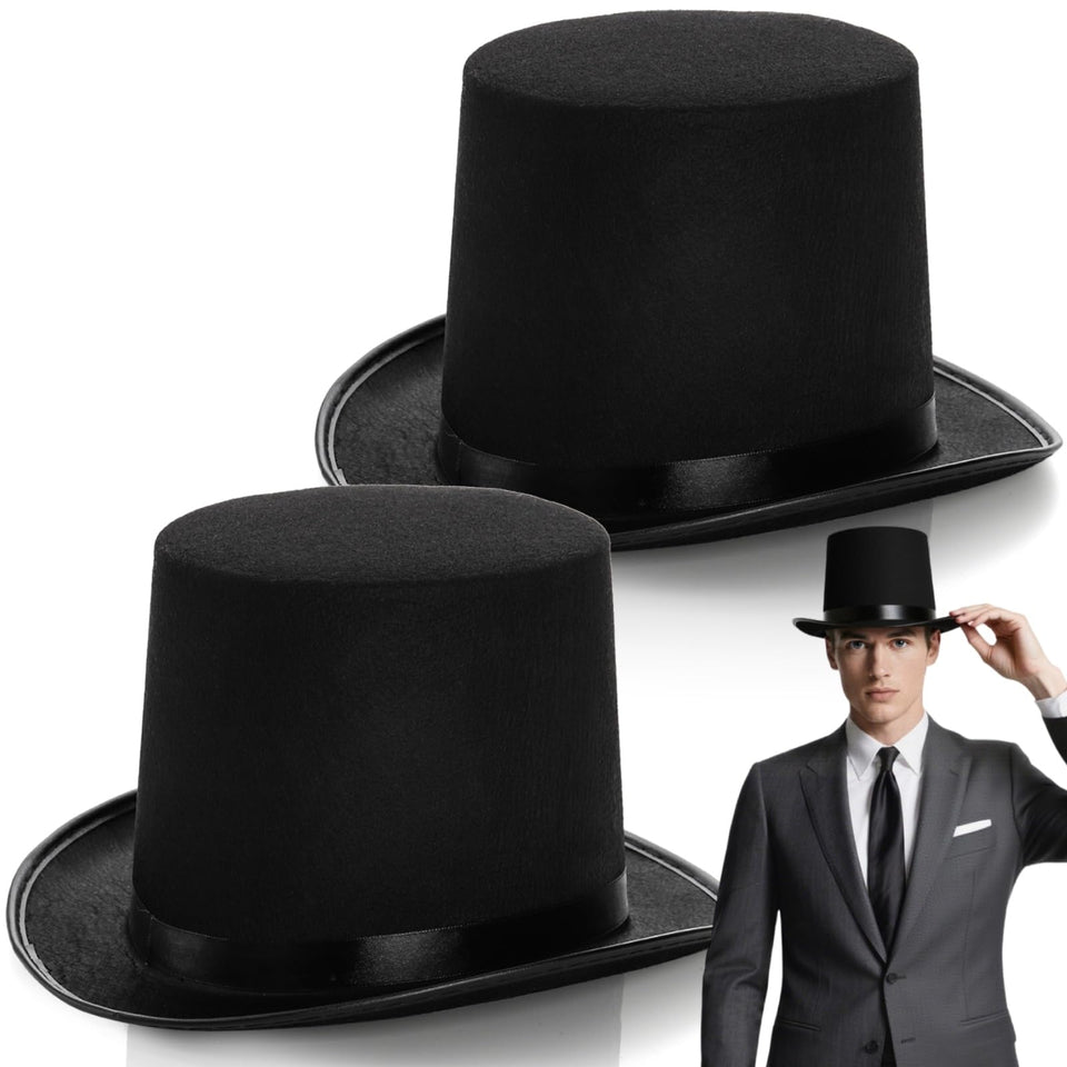 Pumtus black felt top hat two-pack; front view shows classic stovepipe style for cosplay