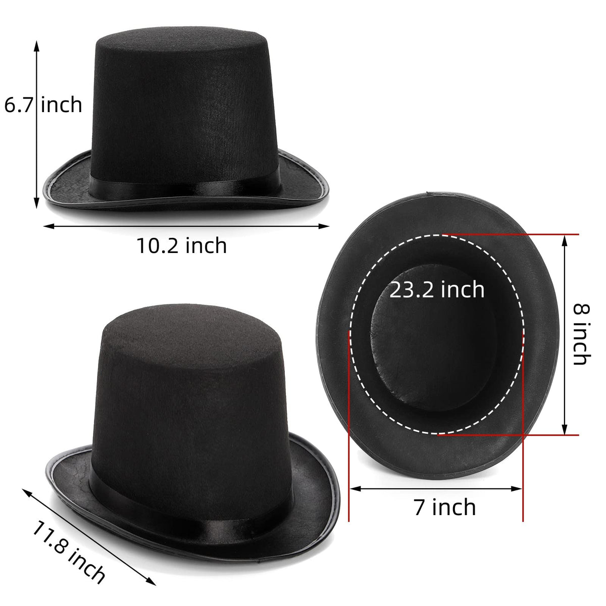 Pumtus black top hat two-pack; side view highlights elegant silhouette for formal wear