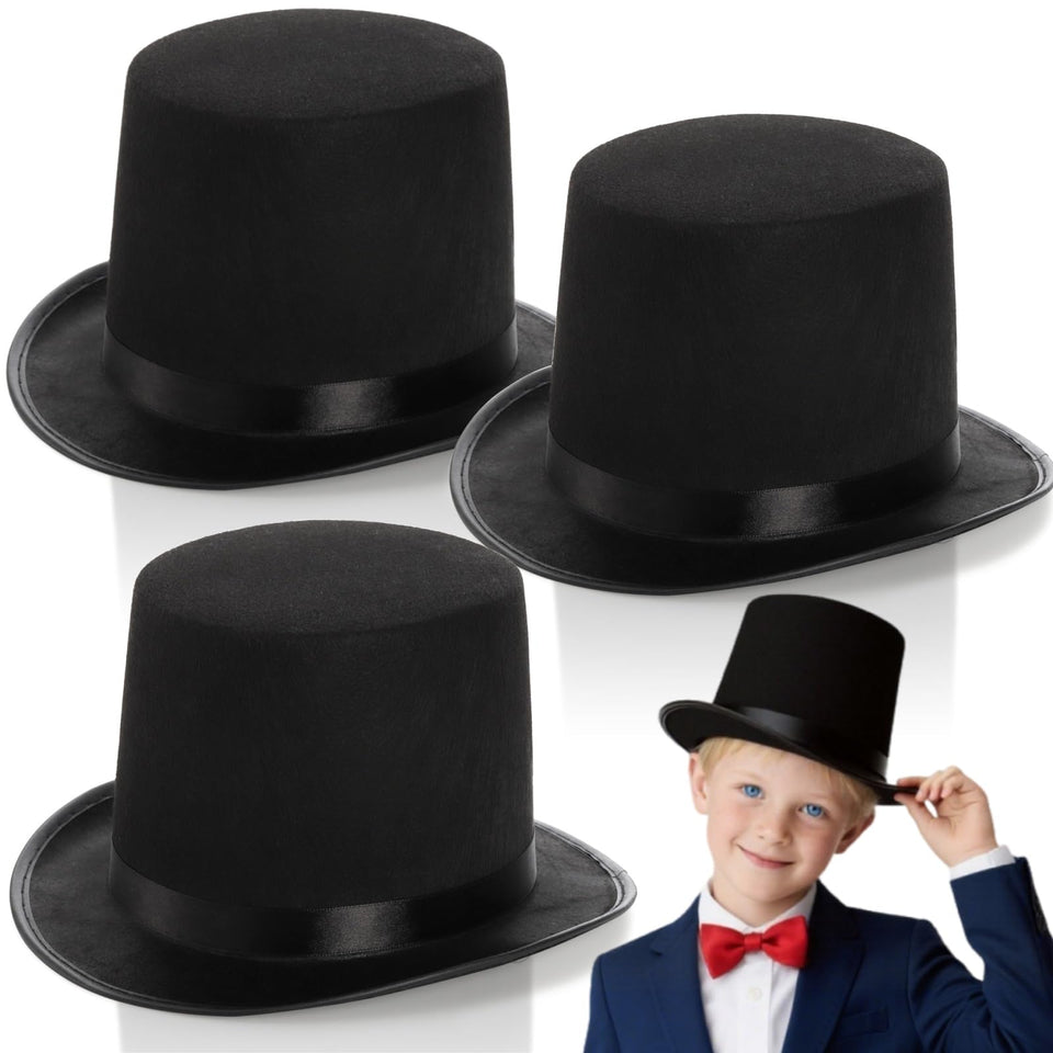 Pumtus kids black felt top hat close-up for vintage cosplay and stage performances.