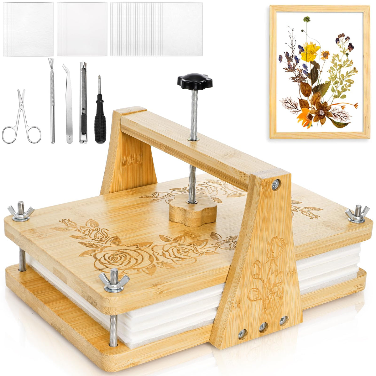 Pumtus large flower press workspace for oversized blooms and foliage