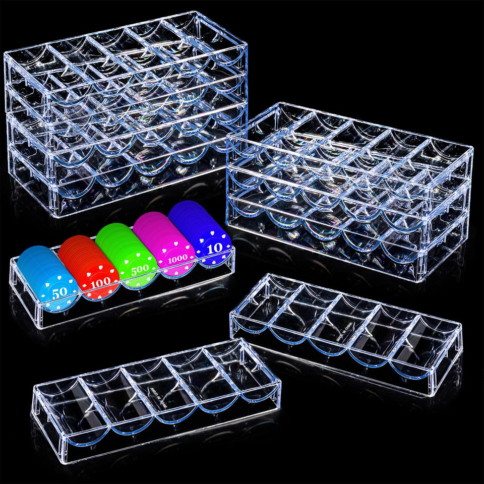 Pumtus 10-pack poker chip tray racks in clear design, neatly organizes up to 100 chips per tray.