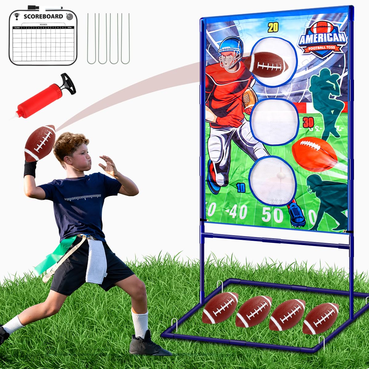 Punieayi football toss target assembly for easy outdoor practice.