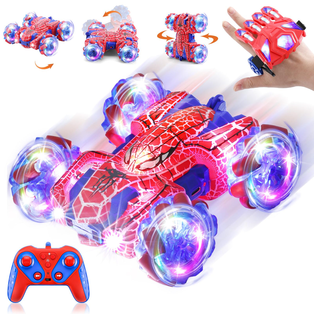 Punieayi Gesture Sensing RC Car front view with bright LEDs for exciting play