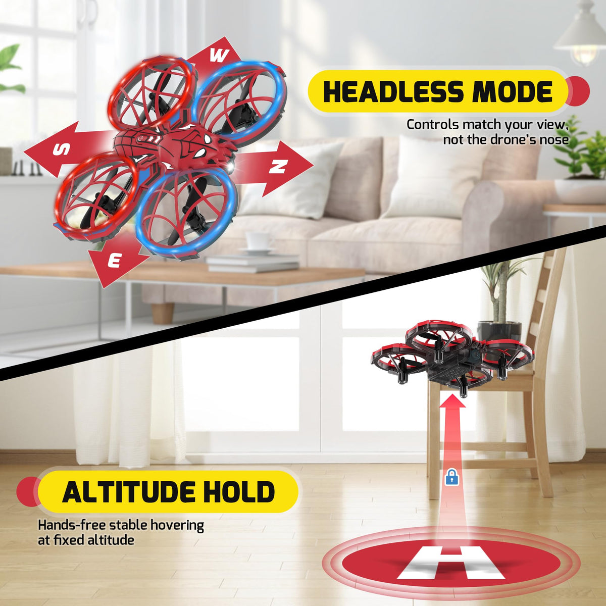 Punieayi Spider Mini Drone LED Lighting Modes create vivid night flights.