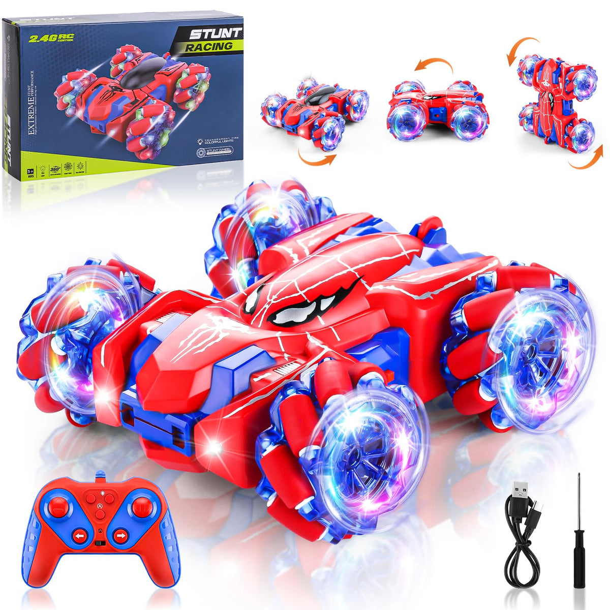 Punieayi Spider RC Car with front LED headlights for night play