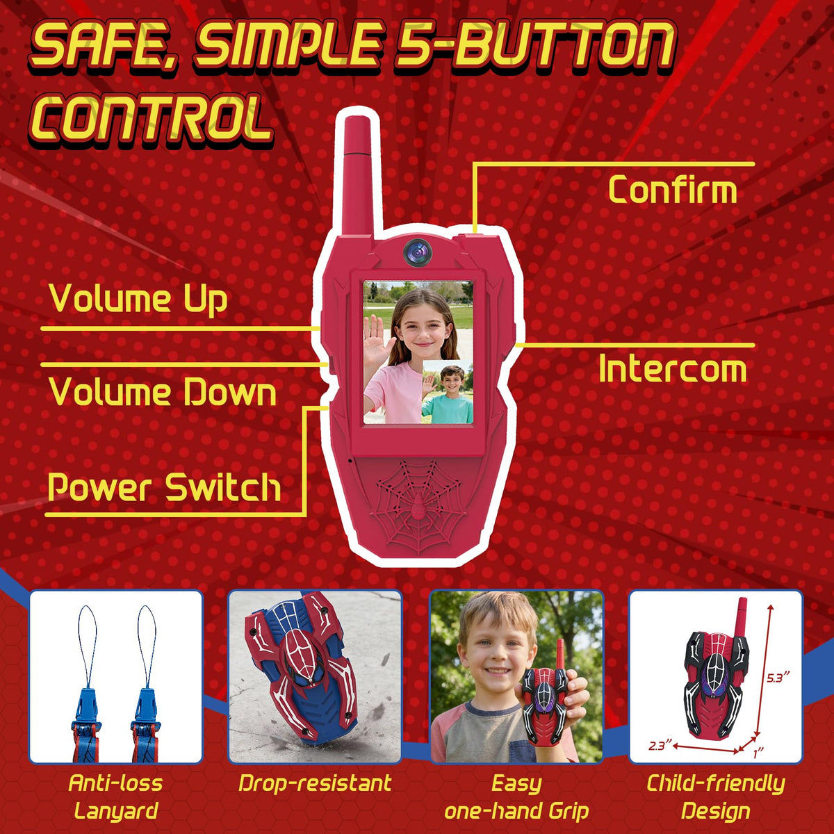 Punieayi Spider video walkie talkie USB charging for quick sessions.