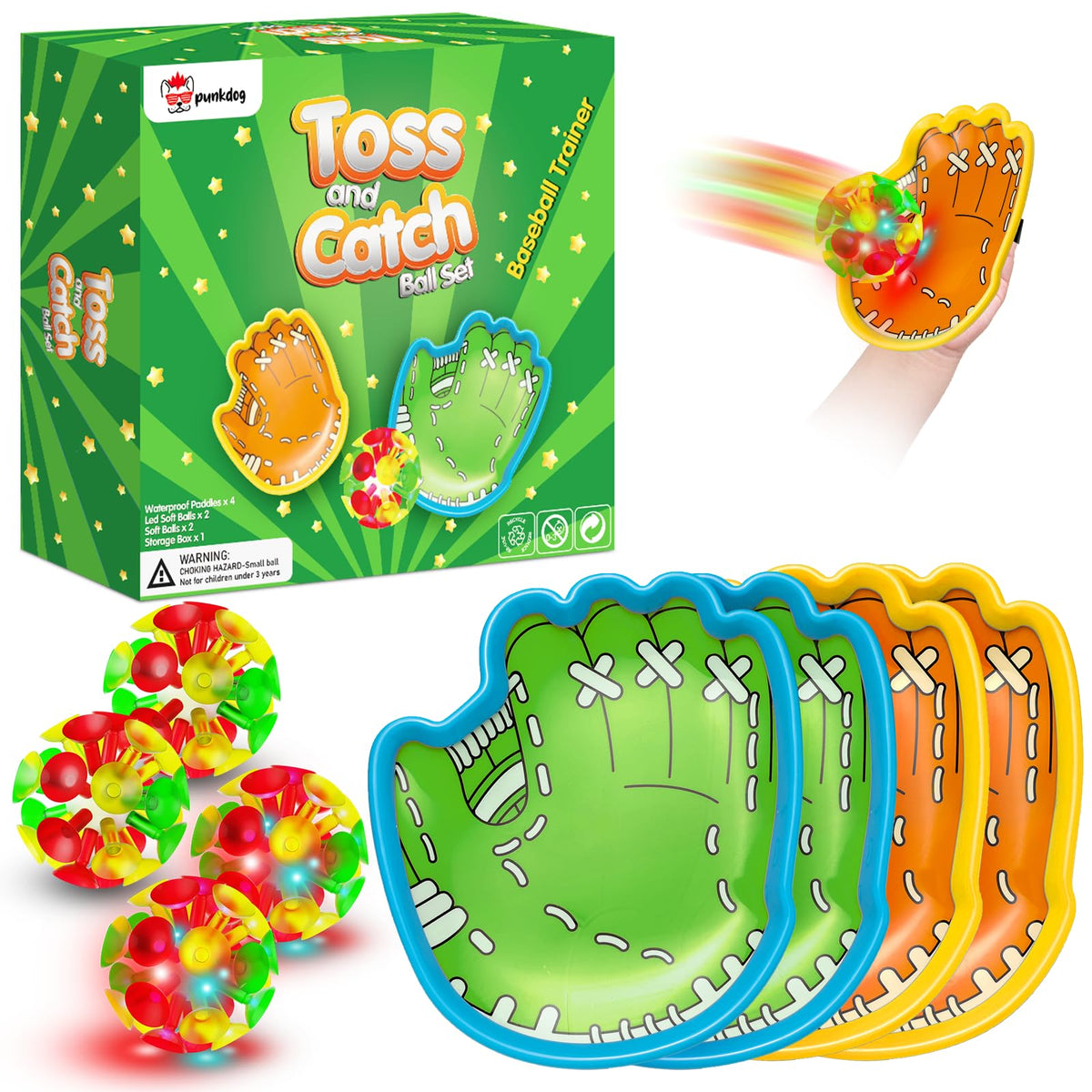 punkdog LED toss ball glow close-up for night play visibility