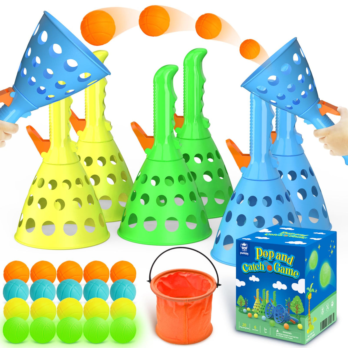 Punkdog pop and catch game catch launcher baskets ready for family play