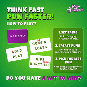 Puns of Anarchy category cards organize themes for faster rounds and variety.