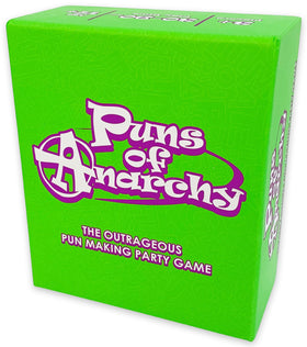 Puns of Anarchy dry-erase cards for quick, reusable pun challenges at game night.