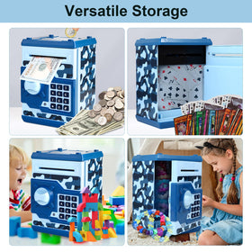 Pup Go ATM piggy bank blue coin-slot view emphasizes effortless pocket-money storage.