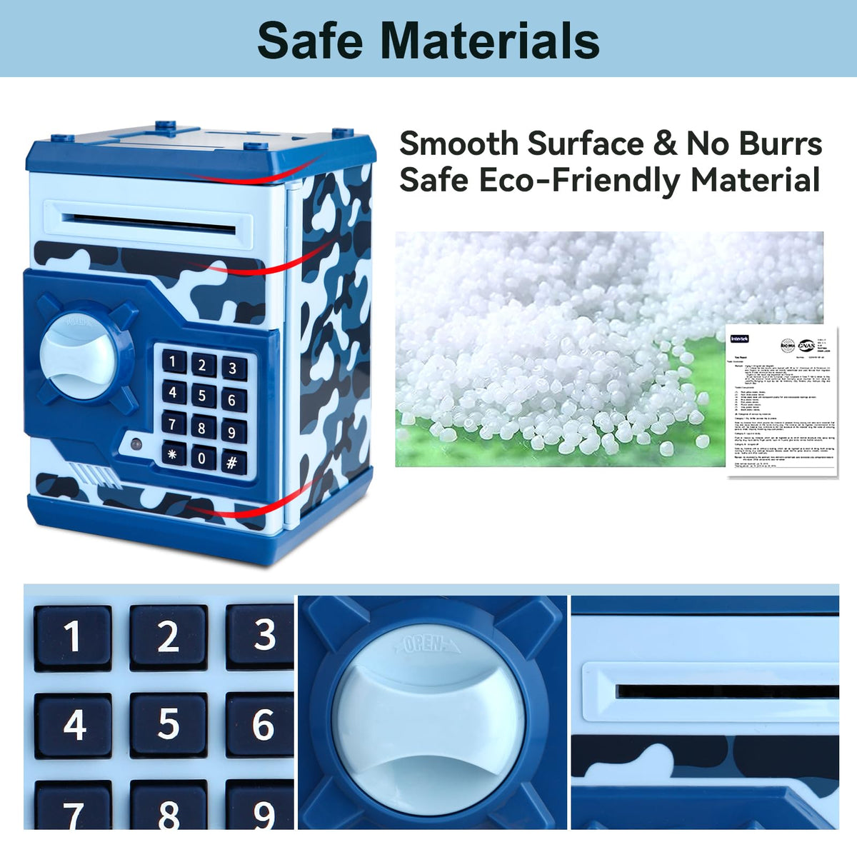 Pup Go ATM piggy bank blue durability ensures years of daily use.