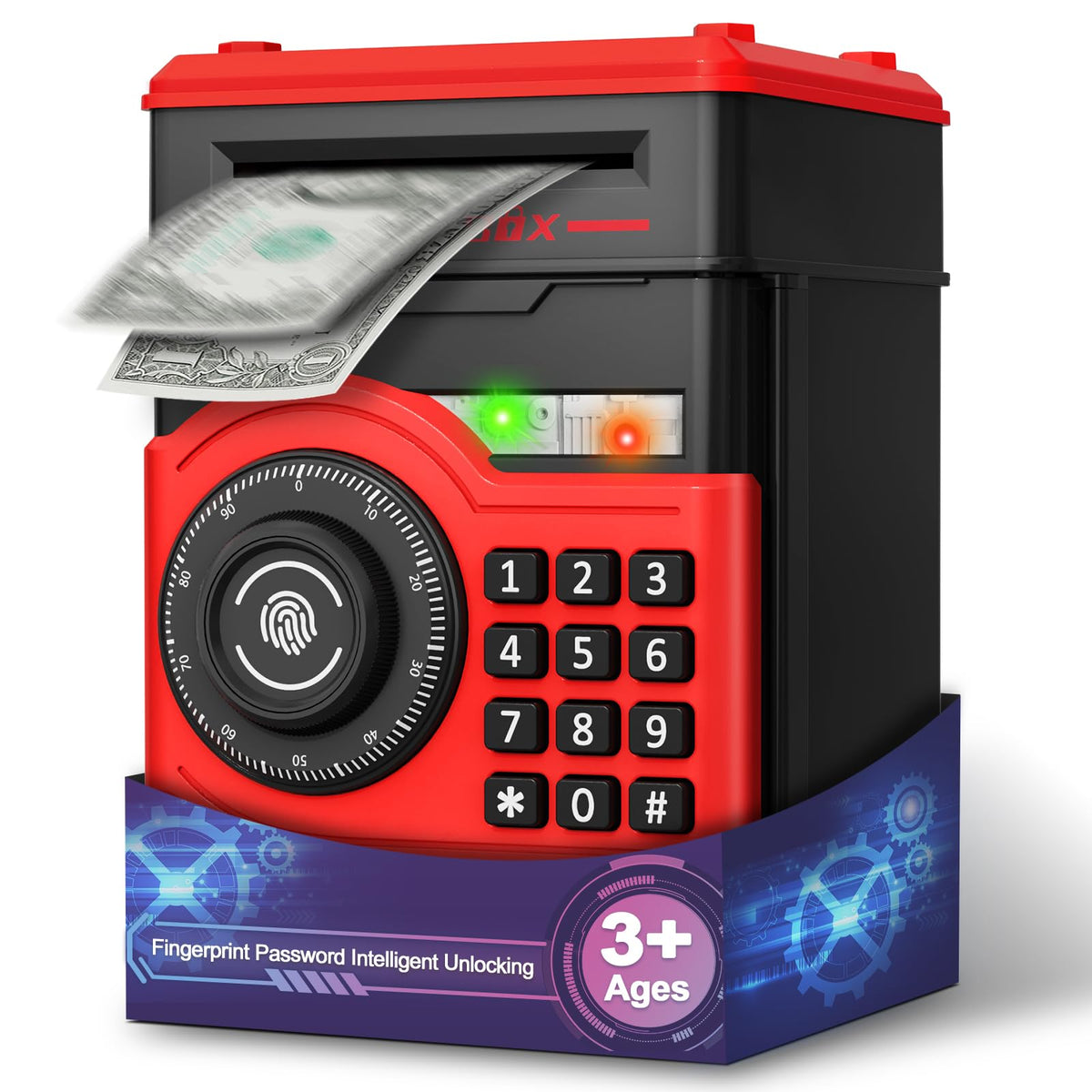 Pupidiu piggy bank with rotating wheel for hands-on kid savings.