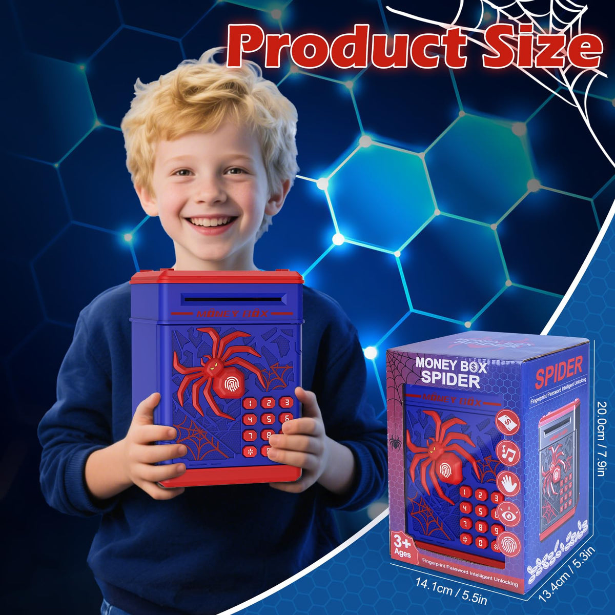 Pupidiu Spider Fingerprint Piggy Bank blue cash entrance with smooth deposits