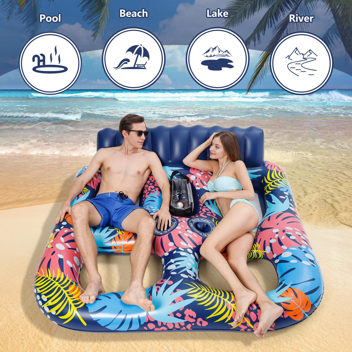 PuppyuWill backrest and sturdy design for stable two-person lounging.