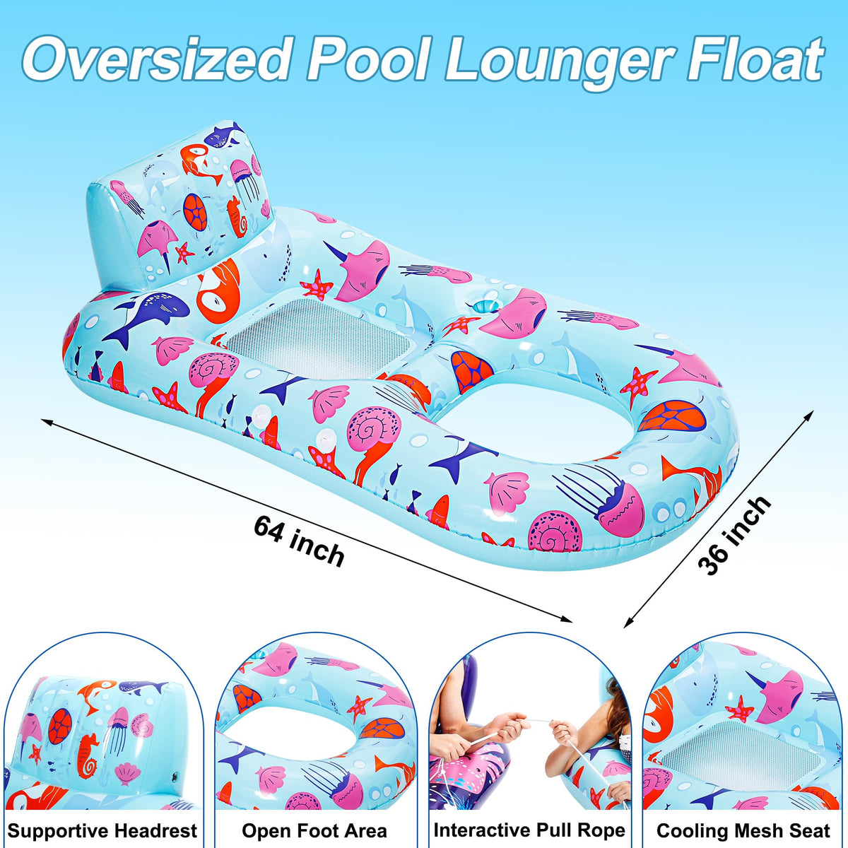 PuppyuWill pool float lounge footrest lets legs dangle freely for cooler lounging.