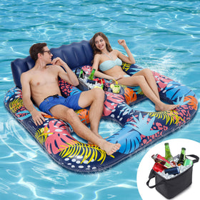 PuppyuWill 2-person inflatable pool float, full view for spacious water lounging.