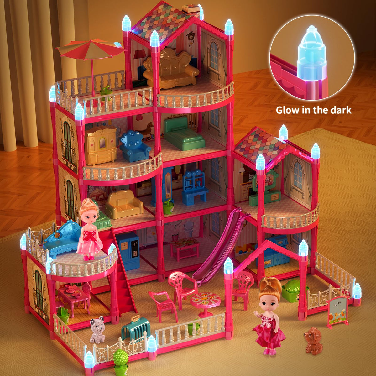 Pupu Pig doll house with 14 play areas supports varied pretend scenarios.