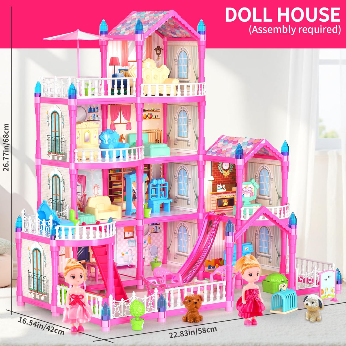 Pupu Pig doll house curved balcony garden adds unique outdoor vibes.