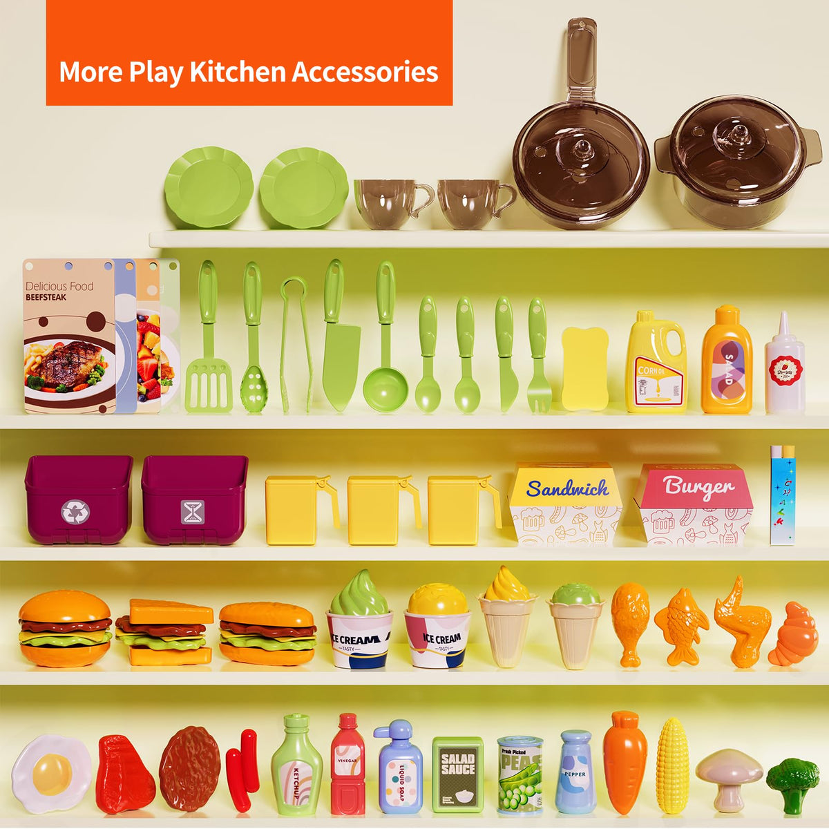 Pupu Pig kids kitchen playset lights and sounds enhance realism during pretend meals