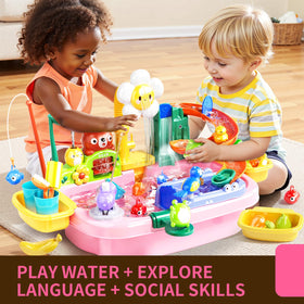 Pupu Pig water table with removable legs for indoor or outdoor use.