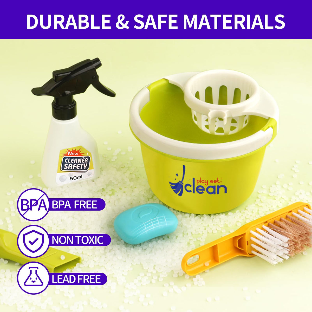 Pupu Pig duster supports pretend dusting and fine motor practice.