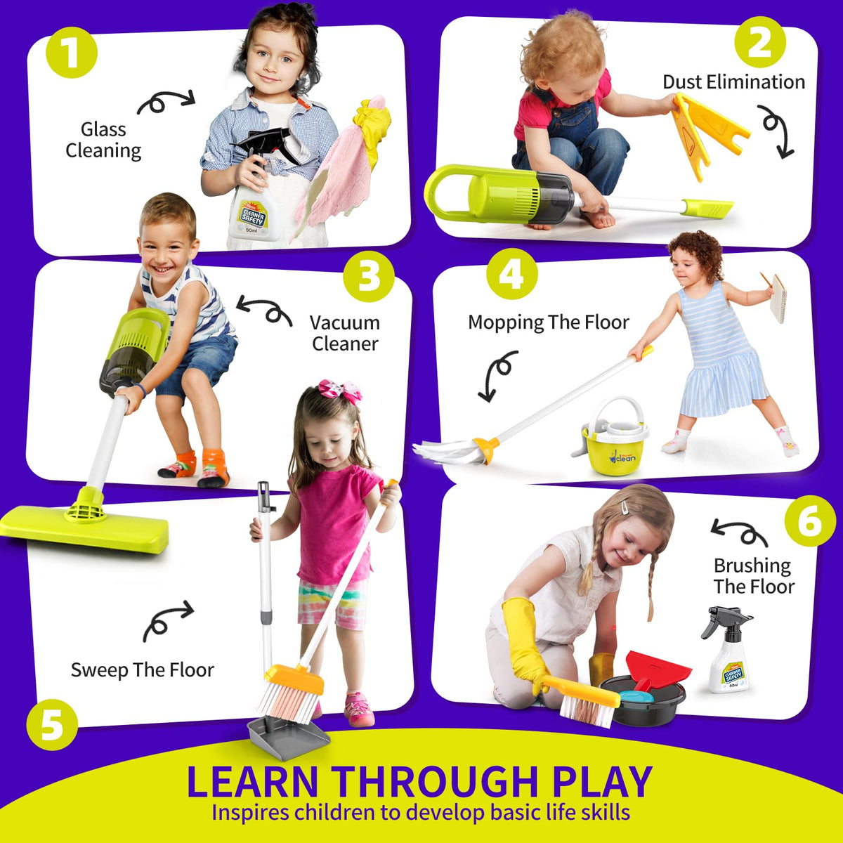 Pupu Pig kid-friendly mop enables supervised cleaning play and motor skill fun.